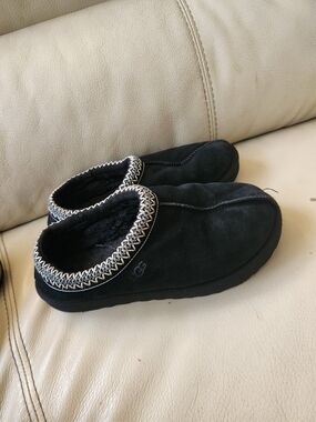 UGG Black Suede Slip-On Mule Slippers with Braided Trim